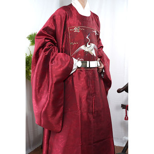 惜物国风馆 明制汉服文官一品仙鹤绣花云纹圆领袍补服婚服