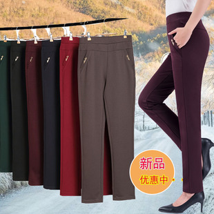 中年妈妈裤 子秋装 春秋款 弹力直筒长裤 宽松 加绒休闲裤 中老年女裤