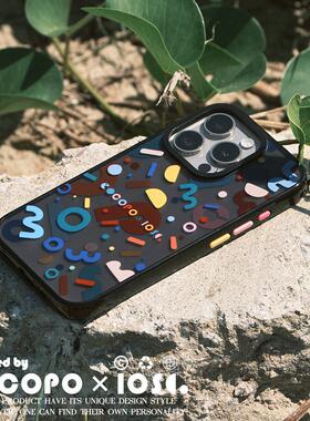 原创COCOPOT 撞色多巴胺字母适用于苹果16Pro Max 透黑多彩按键双层磨砂手机壳 iPhone 13 14 15防摔 高级感