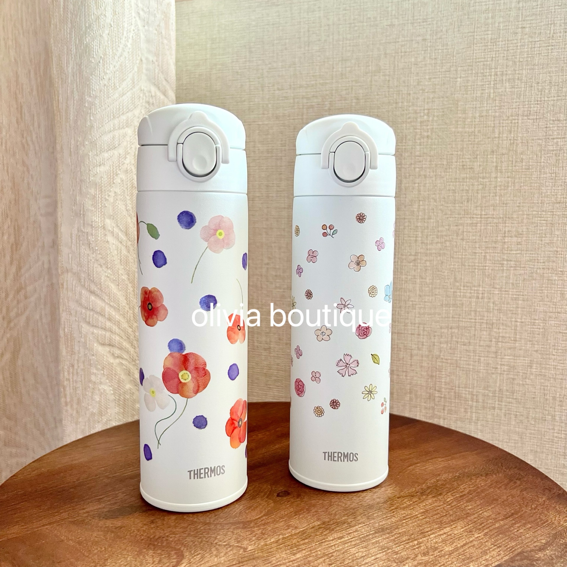 现货 日本本土秋季限定THERMOS膳魔师手绘花朵不锈钢保温杯直饮杯