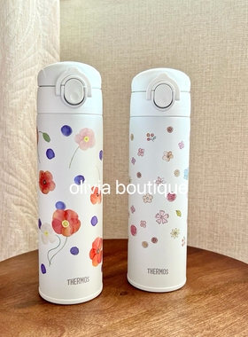 现货 日本本土秋季限定THERMOS膳魔师手绘花朵不锈钢保温杯直饮杯