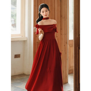 花序|何衣见友红色玫瑰针织连衣裙气质大码港风日常敬酒订婚礼服