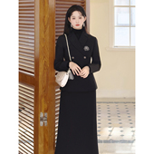 收腰黑色气质职业通勤小香风套装 窗外｜玫瑰刺绣西装 外套女修身