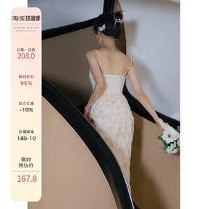 闪闪｜少女仙气珠片蕾丝花朵刺绣连衣裙简约日常轻婚纱吊带写真裙