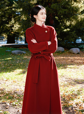 绛珠｜新年外套双面羊毛大衣红色立领拜年订婚服高级感气质呢子长