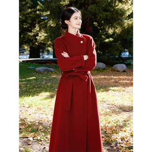 绛珠｜新年外套双面羊毛大衣红色立领拜年订婚服高级感气质呢子长