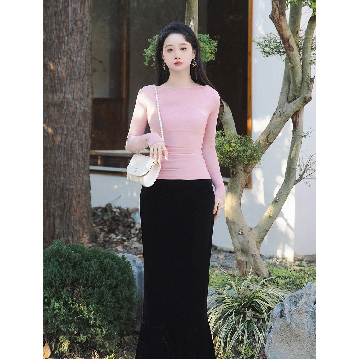 丝绒半裙｜秋冬百搭花苞鱼尾半身裙气质黑色长款开叉微包臀一步裙,女装/女士精品,半身裙,淘宝优惠券,粉丝福利购,淘宝优惠卷