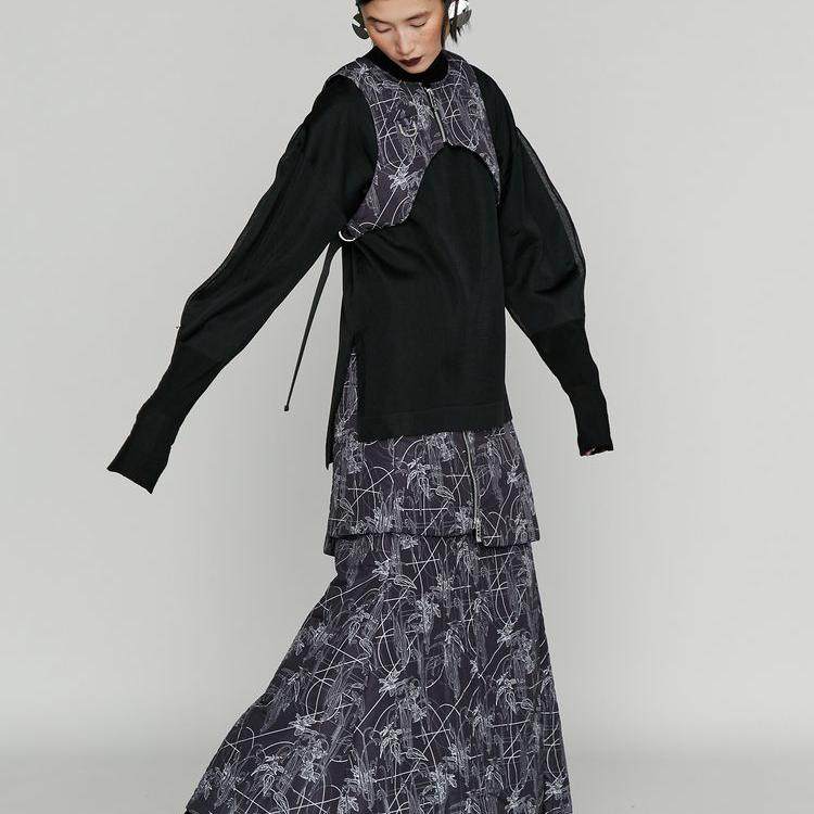 线条花色图案 拉链细节分层设计喇叭棉半身裙 印花鱼尾长裙,女装/女士精品,半身裙,淘宝优惠券,粉丝福利购,淘宝优惠卷