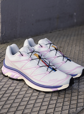 萨洛蒙SALOMON XT6 户外登山徒步布鞋灰粉紫色女神款百搭休闲鞋