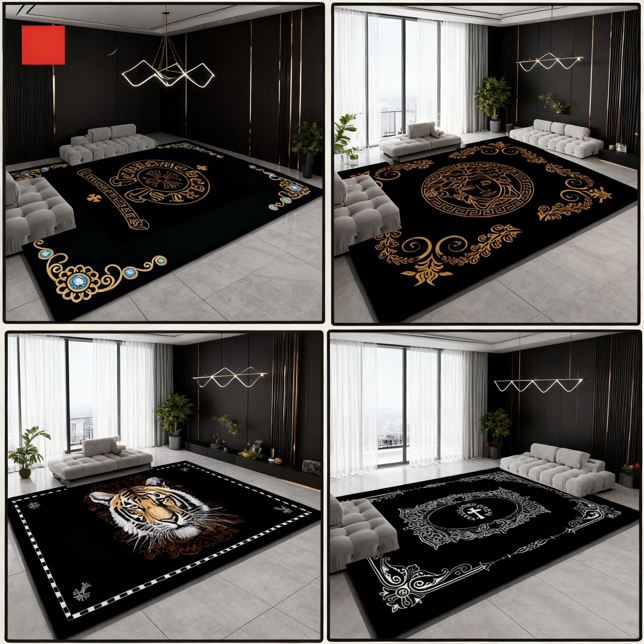 黑色潮牌新款可定制客厅加厚防滑地毯茶几毯卧室家用高级网红地垫