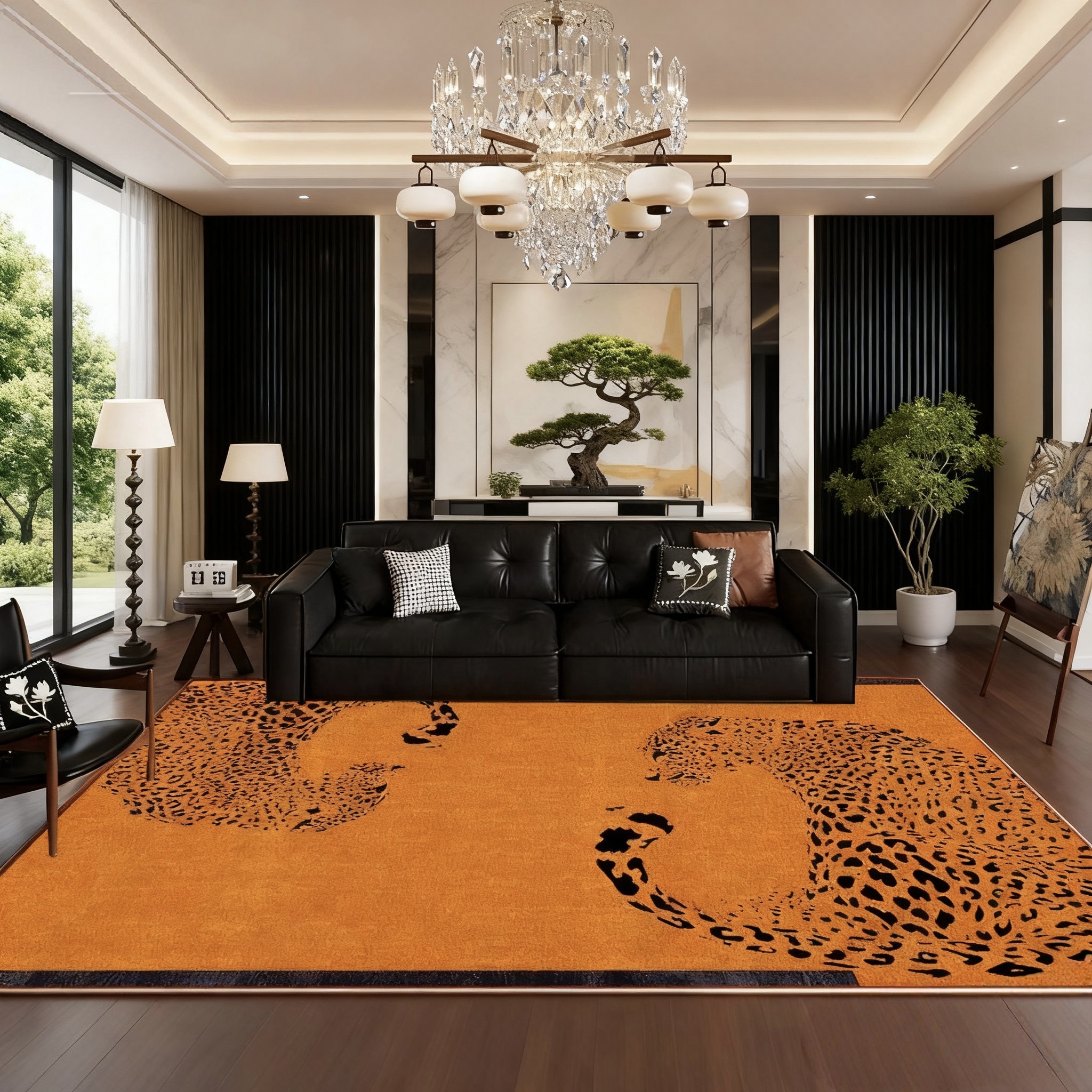 新款美式客厅豹纹地毯沙发茶几毯轻奢高级感卧室加厚毛绒防滑地垫