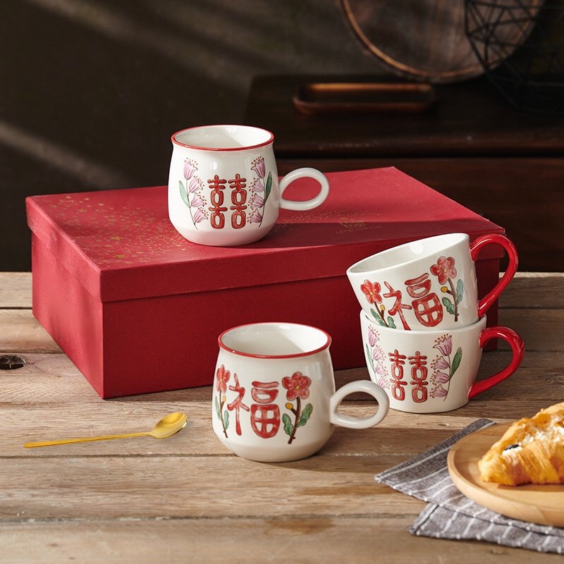 中古风伴手礼新婚礼物情侣款水杯一对杯子套装礼盒送人欢喜马克杯,餐饮具,马克杯,淘宝优惠券,粉丝福利购,淘宝优惠卷