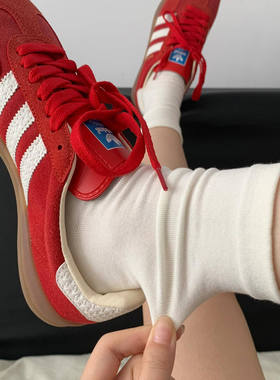 早春正流行搭配红色德训鞋袜子女堆堆袜夏季薄款纯棉中筒2025新趋