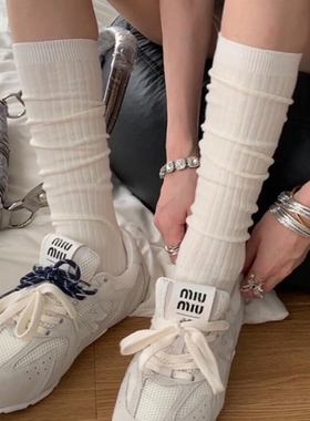 白色堆堆袜女夏季薄款小腿袜纯棉miu系芭蕾风修饰腿型搭配小皮鞋