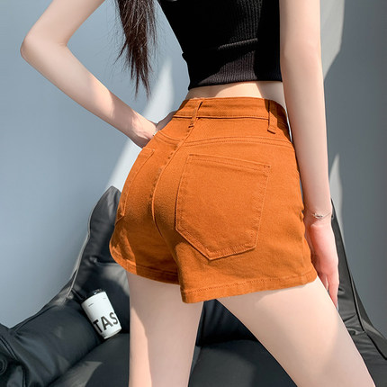焦糖色紧身牛仔短裤女夏高腰小个子性感辣妹弹力显瘦a字包臀热裤