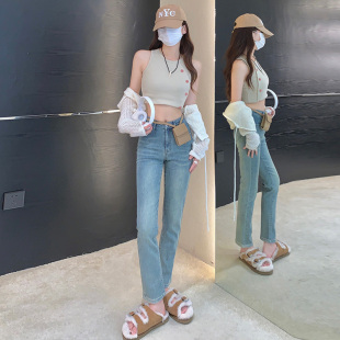复古小直筒牛仔裤女九分学生韩版春季修身显瘦八分小个子烟管裤