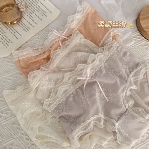 莫兰迪色系纯欲仙女蕾丝内裤女棉档性感蝴蝶结中腰包臀透气三角裤