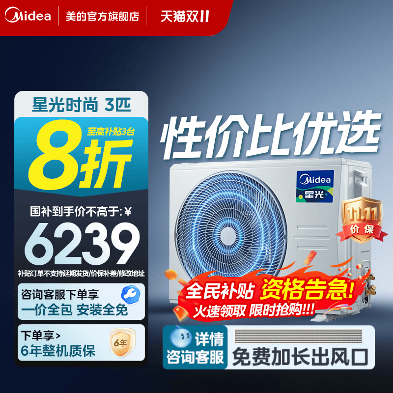 美的大3匹风管机一级能效节能