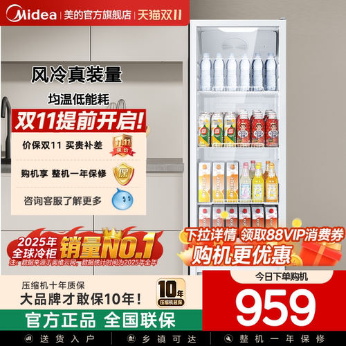 美的208/318展示柜立式冰柜冰吧