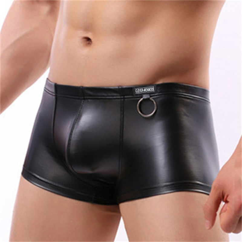 男士仿皮性感平角裤内裤