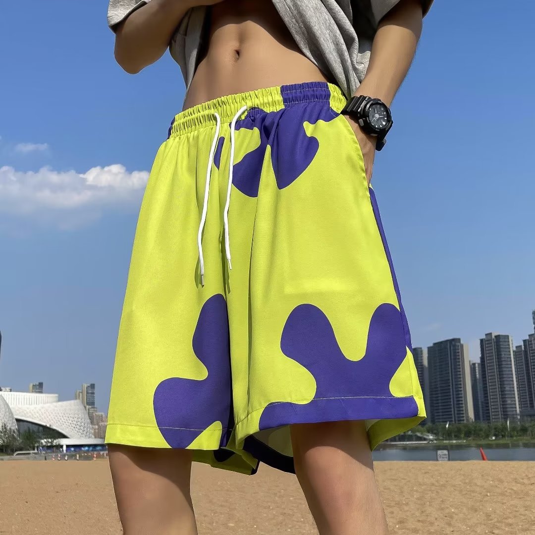 夏季卡通印花短裤男居家睡裤薄款海边沙滩裤五分裤休闲大裤衩