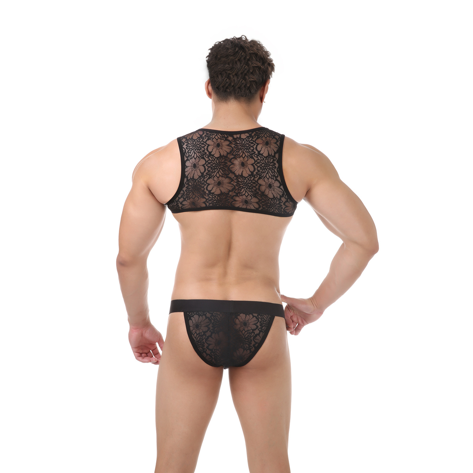 内衣男士袋蕾丝内裤提花短背心