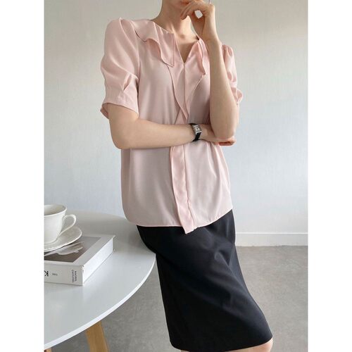 九0322韩国东大门衬衫-区OPN-8753247复古纯色气质正品欧美冬款