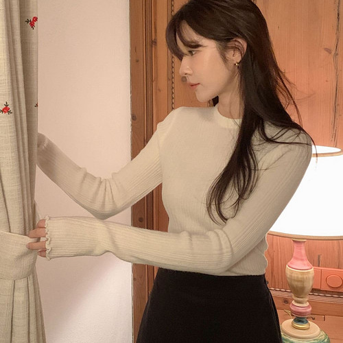 三1220韩国官网CRKO-t46287区女针织衫修身通勤独特纯色大气正品