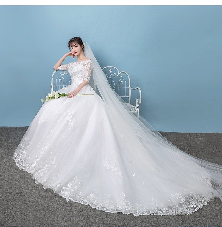 一字肩婚纱礼服2018新款韩式新娘拖尾长袖蕾丝齐地大码秋冬婚纱轻|msdalam kategori Butik wanita / wanita, perkahwinan/Cheongsam/pakaian, perkahwinan - dari Buy2taobao.com untuk memberikan perkhidmatan ejen Taobao profesional membeli