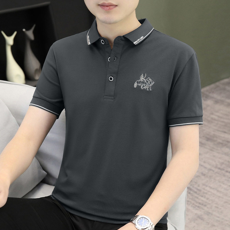 夏季新款男式短袖POLO衫T恤男青少年男士透气珠地棉T恤商务男装