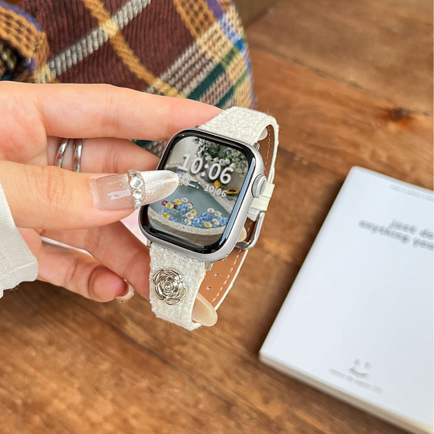 山茶花适用apple watch8表带手表s9代iwatch 10毛呢 46mm表带磁吸