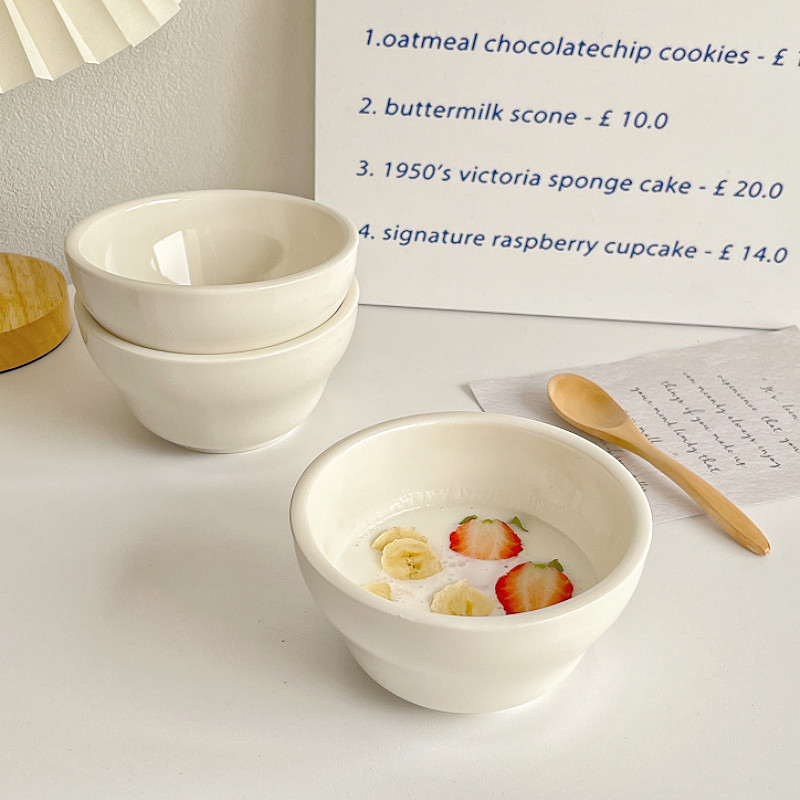 叶子家ins奶白色米饭碗双层加厚5寸水果碗家用餐厅店燕麦碗早餐碗,餐饮具,碗,淘宝优惠券,粉丝福利购,淘宝优惠卷