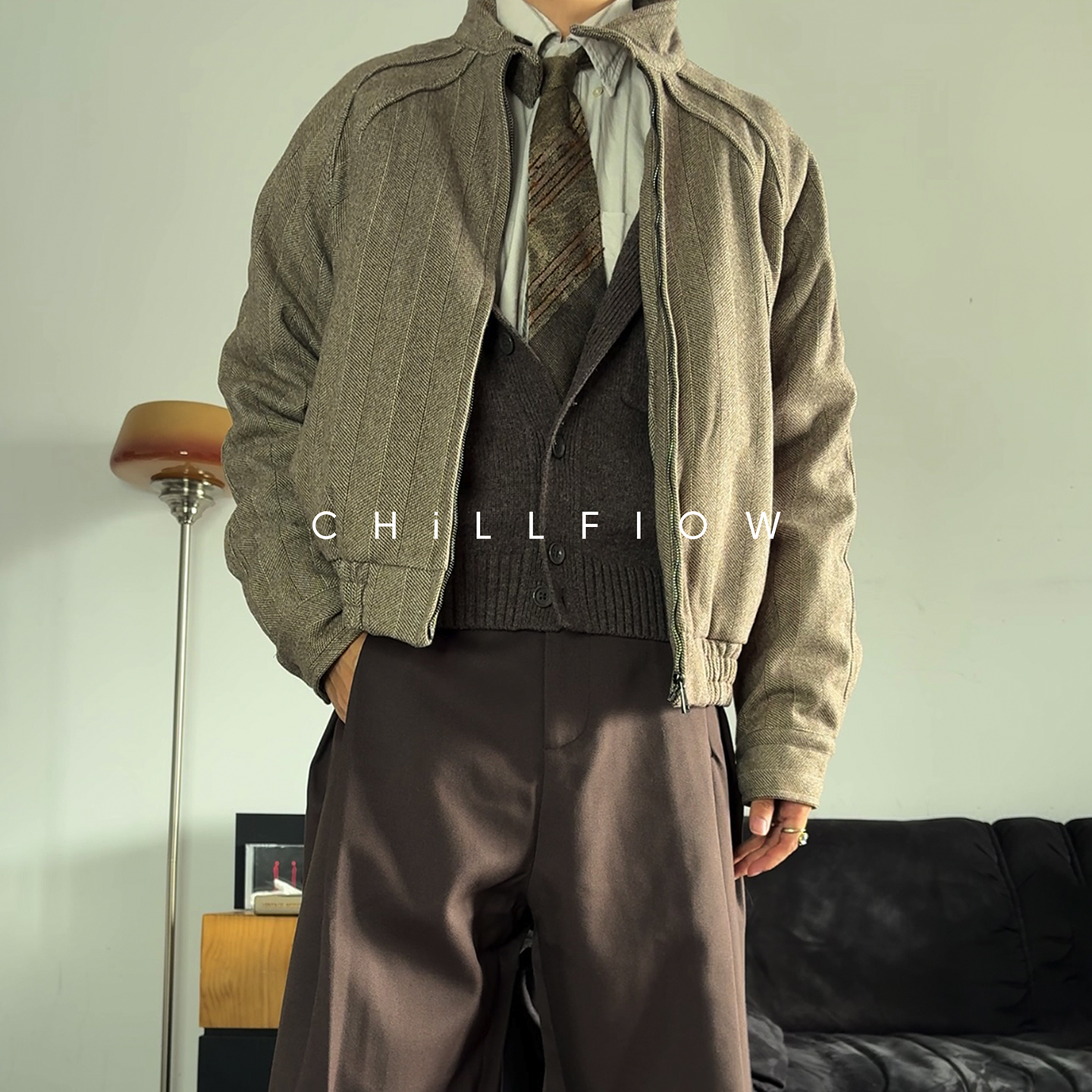 Chillflow条纹插肩袖哈灵顿棉衣