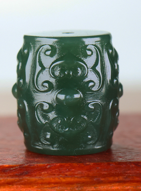 新疆和田玉青玉仿古桶珠男青白玉回纹珠配饰女玉石手串配珠diy