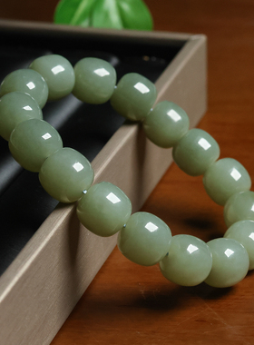 天然和田玉青白色手串男新疆玉石老型珠素圈手链情侣单圈手饰女