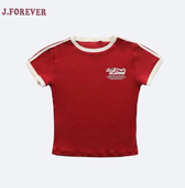 badblood美式 潮 新款 复古跳舞运动正肩短袖 T恤女辣妹上衣2024夏装