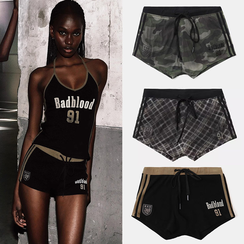 Badblood运动休闲平角短裤修身打底裤辣妹美式复古弹性性感三分库,女装/女士精品,休闲裤,淘宝优惠券,粉丝福利购,淘宝优惠卷
