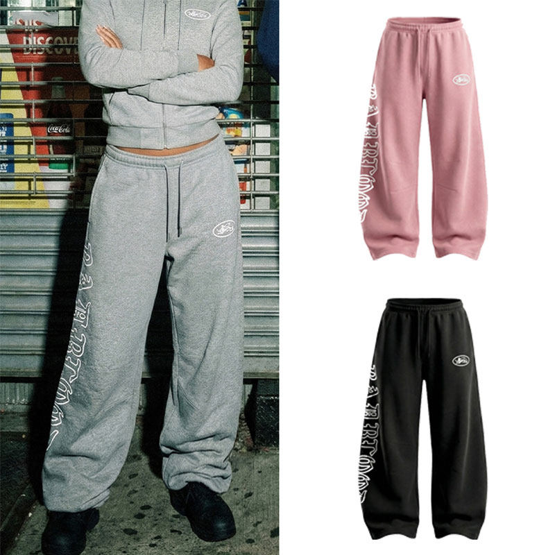 badblood美式复古街头休闲风宽松直筒卫裤女运动裤字母印花长裤