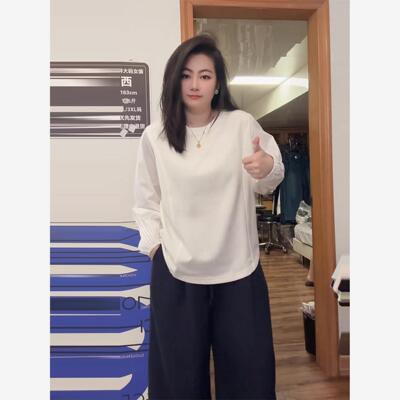 大码慵懒风百搭长袖t恤女