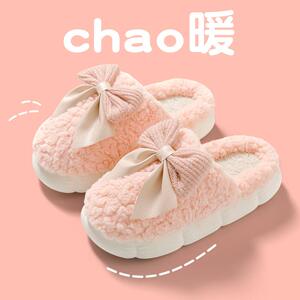 2024网红蝴蝶结秋冬家居少女心ins潮棉拖鞋保暖月子鞋防寒可爱鞋