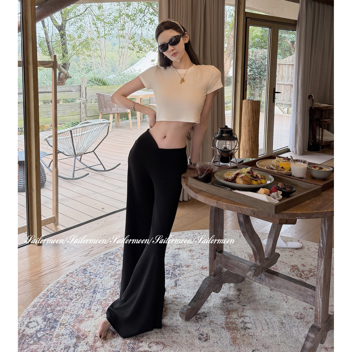 F PROJECT【实穿主义】原创抽褶V腰长裤慵懒垂感瑜伽微喇休闲裤女