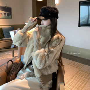 超爱小暖包獭兔毛针织拼接皮草外套百搭女冬 anna酱 PROJECT