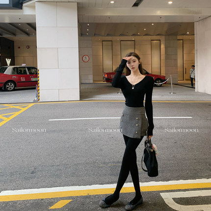 F PROJECT【腿精雕刻家】呢料/灯芯绒双排扣高腰提臀显瘦a字裙裤