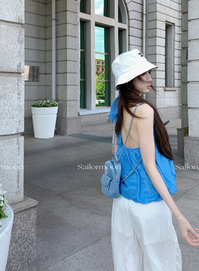 F PROJECT 无尽夏 100%苎麻挖肩挂脖露背遮副乳背心吊带上衣女夏