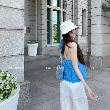 F PROJECT 无尽夏 100%苎麻挖肩挂脖露背遮副乳背心吊带上衣女夏