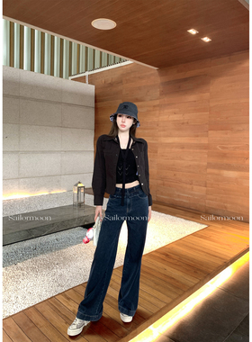 F PROJECT【韩漫甜心】定染的复古木耳边水洗牛仔裤高腰直筒