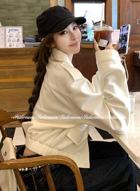 F PROJECT【开场白】智感复古短款宽松收腰翻领夹克外套