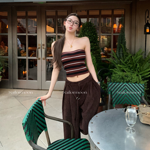 复古条纹针织抹胸修身 率性outfit M1u系 显瘦上衣 PROJECT