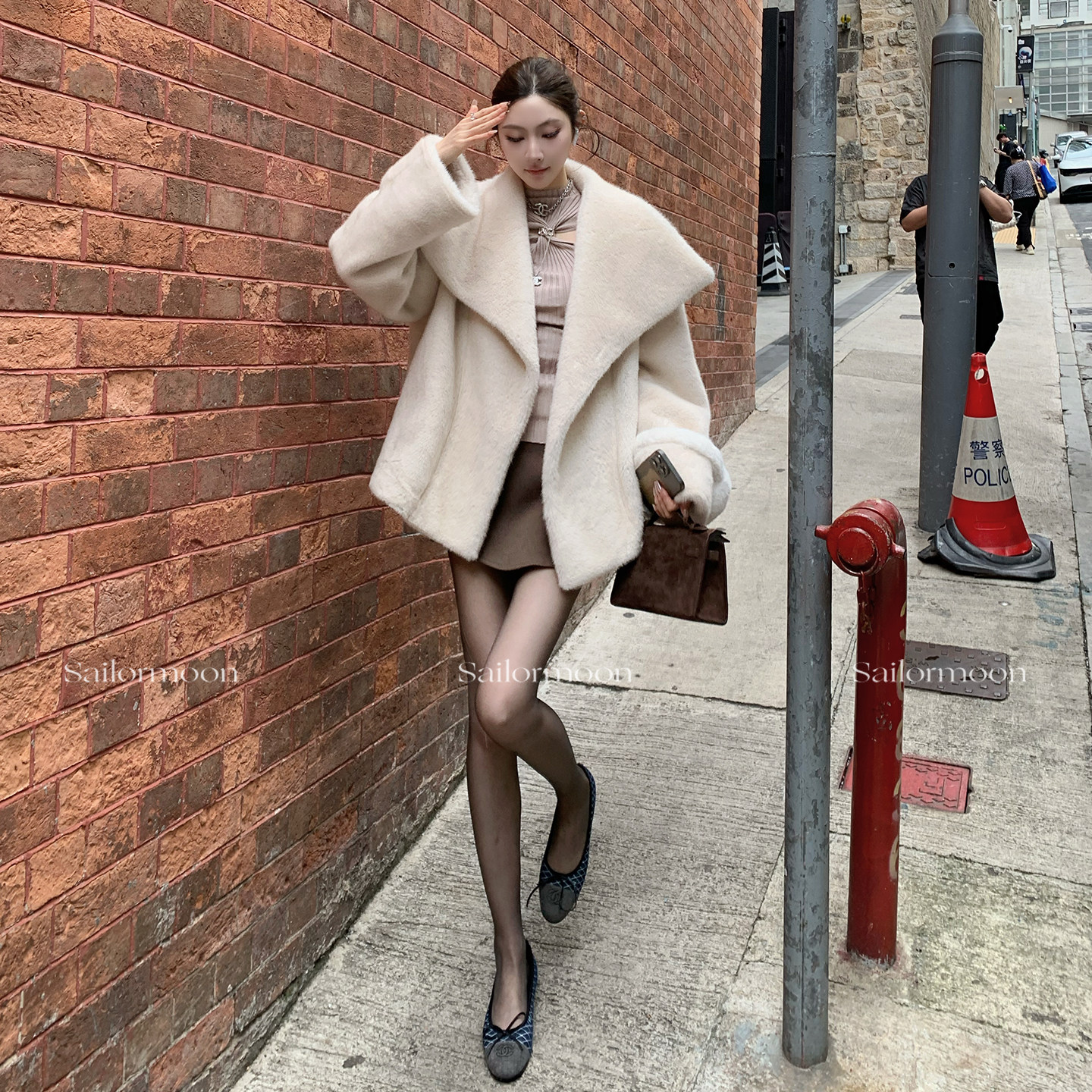 F PROJECT【北海道初雪】大翻领环保皮草女显瘦廓形皮毛一体外套