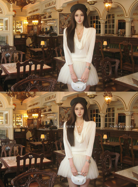 F PROJECT【昭和少女】荡领针织衫女早秋高级感修身收腰气质上衣